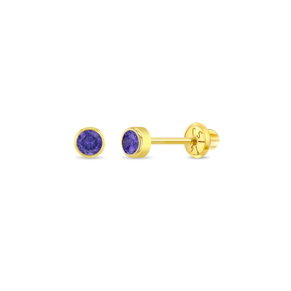 14k cheapest gold amethyst small pierced earrings