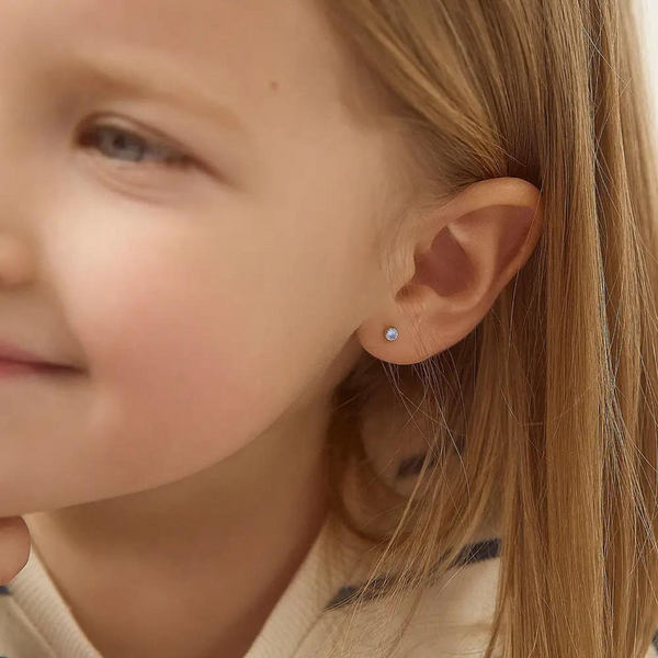 Aquamarine Bezel Little Girl's Stud Earring - Desires by Mikolay