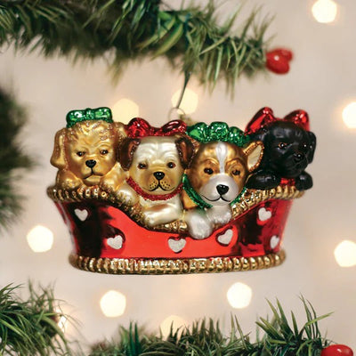 Old World Christmas Puppies In A Basket Ornament