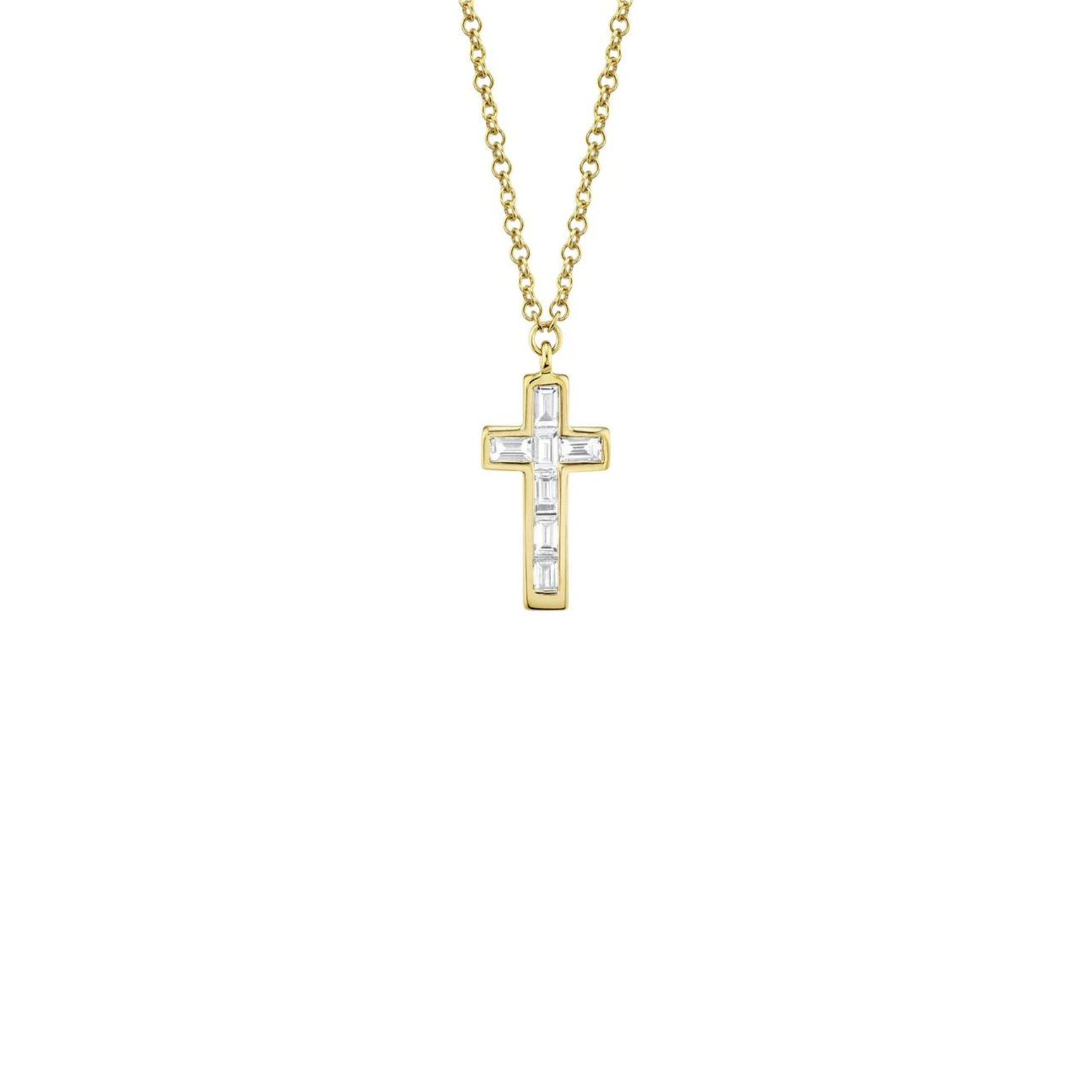 Shy Creation Diamond Baguette Cross Necklace Desires by Mikolay