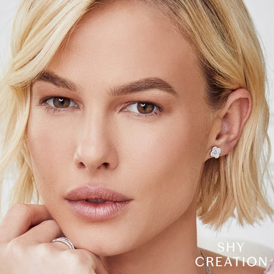 Shy Creation Pave Diamond Clover Studs