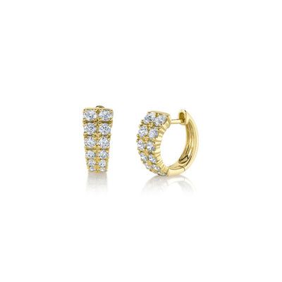 Shy Creation Diamond Double Row Tapered Huggie Earrings