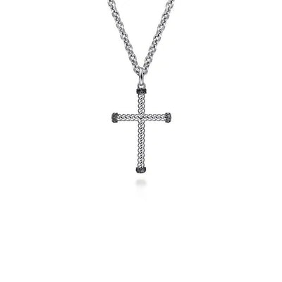 Gabriel & Co. Black Spinel Twisted Rope Cross Pendant