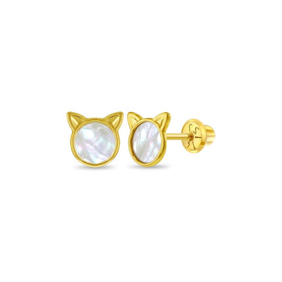 Mother of Pearl Kitty Cat Little Girl's Stud Earrings