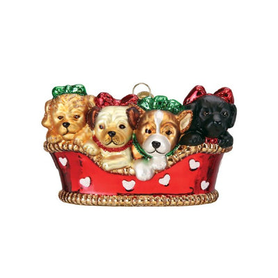 Old World Christmas Puppies In A Basket Ornament