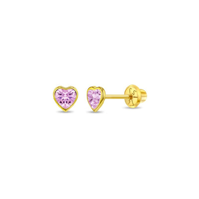 Pink Heart Bezel Little Girl's Stud Earring