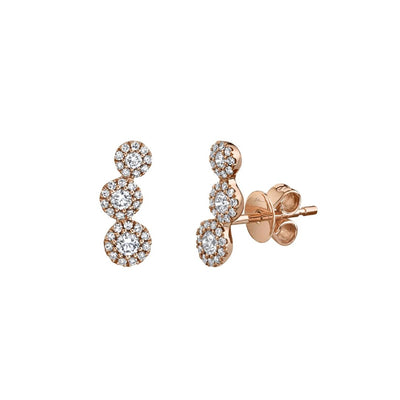 Shy Creation Triple Diamond Halo Climber Earrings