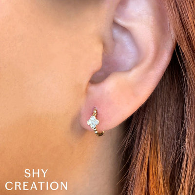 Shy Creation Diamond Clover Hoops