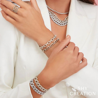 Shy Creation Pave Diamond Links Bracelet