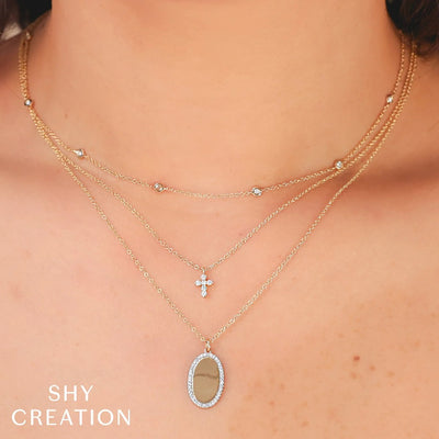 Shy Creation Brushed Oval Diamond Necklace