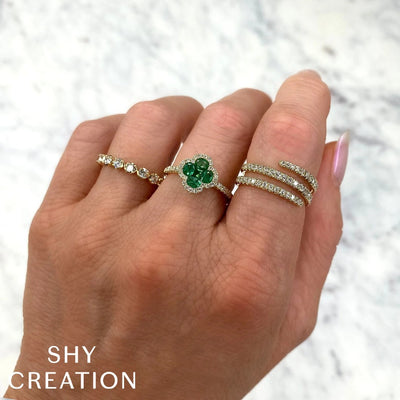 Shy Creation Emerald & Diamond Clover Ring