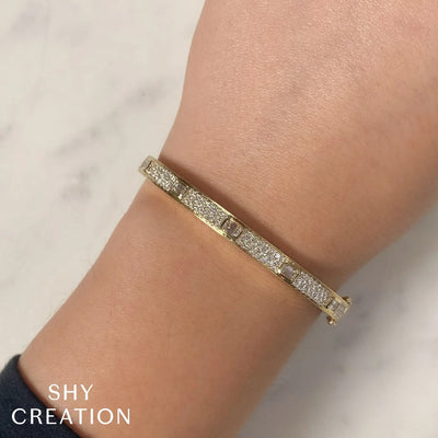 Shy Creation Emerald Cut Diamond Pave Bangle