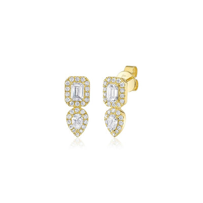 Shy Creation Emerald Cut & Pear Diamond Earrings