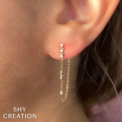 Shy Creation Twisted Station Front to Back Chain Earrings