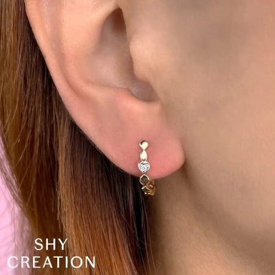 Shy Creation Diamond Heart Hoops