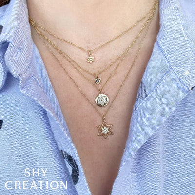 Shy Creation Star of David Diamond Disc Necklace