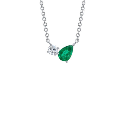 Shy Creation Emerald Pear & Diamond Necklace