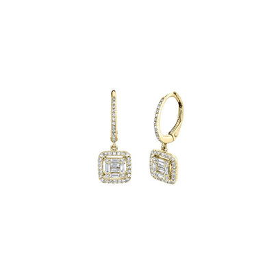 Shy Creation Baguette Diamond Drop Earrings