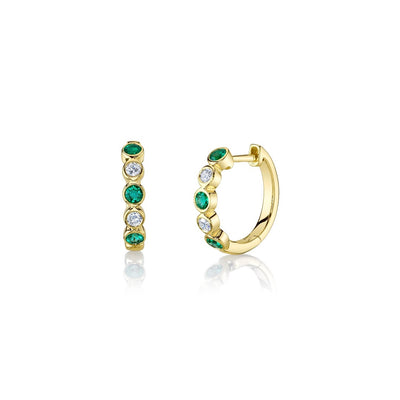 Shy Creation Emerald & Diamond Huggie Hoops