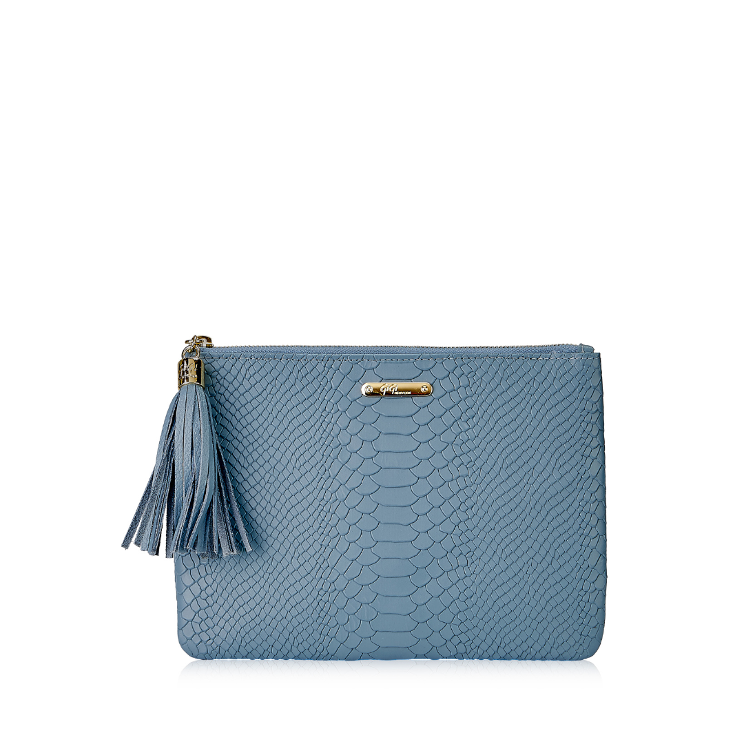 ALL IN ONE BAG Slate Blue Embossed Python Leather Slate Blue