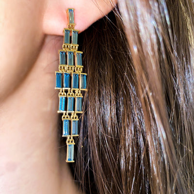 Jane Taylor Cascade Baguette Earrings in Ombre London Blue Topaz