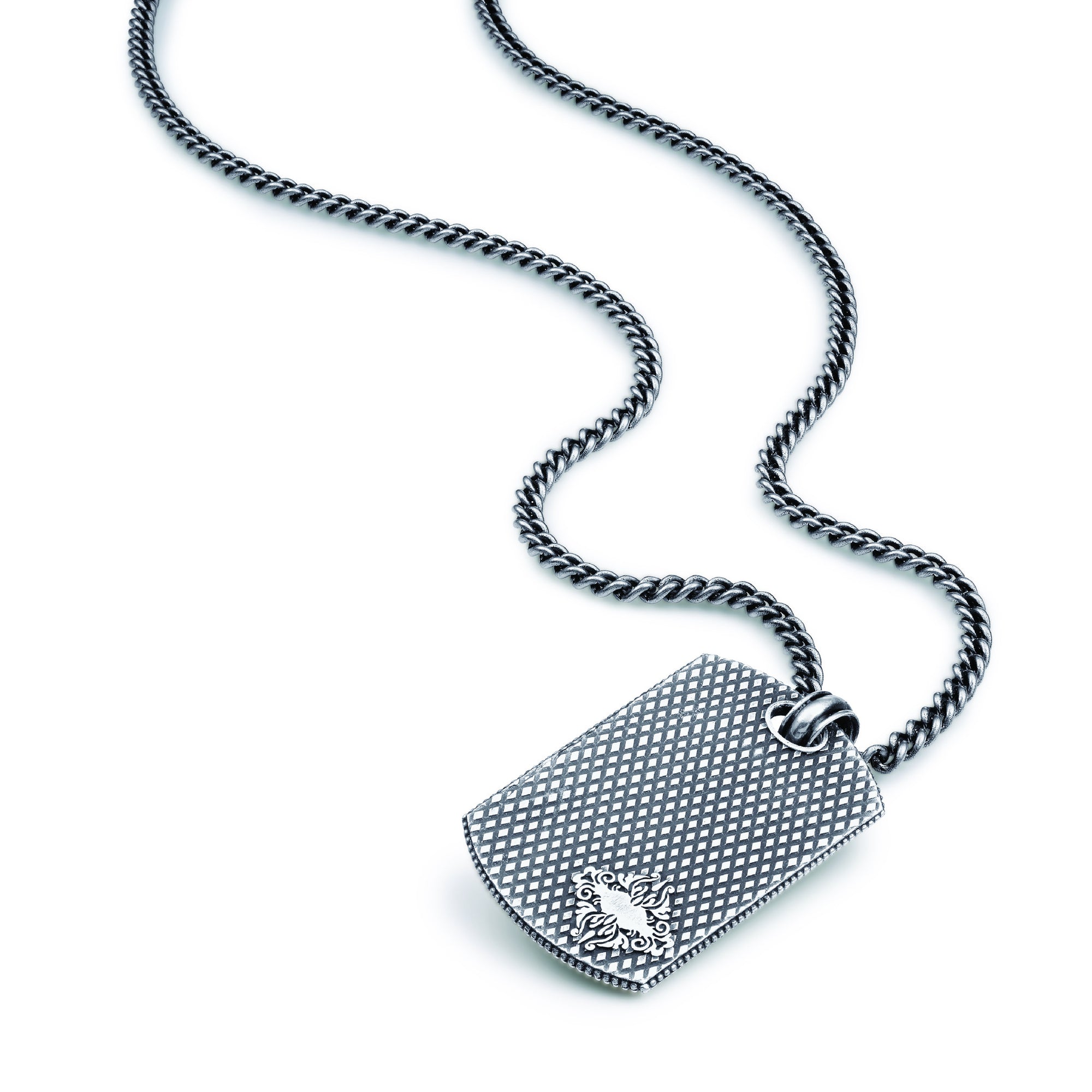Men's Oxidized Sterling Silver Dog Tag Necklace in Brown Tiger's Eye