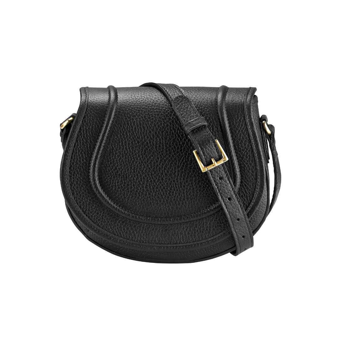 Gigi New York Jenni Saddle Bag Black Pebble Grain Leather