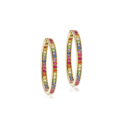 Jane Taylor Slim Inside-Out Hoops with Rainbow Gemstones