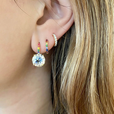 Jane Taylor Candy Drop Earrings with White Topaz and Rainbow Gemstones