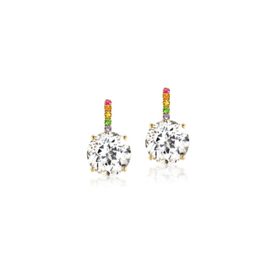 Jane Taylor Candy Drop Earrings with White Topaz and Rainbow Gemstones